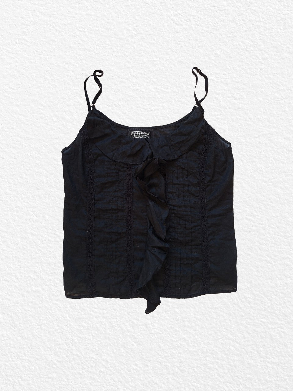 Top noir Ralph Lauren avec coutures et détails uniques