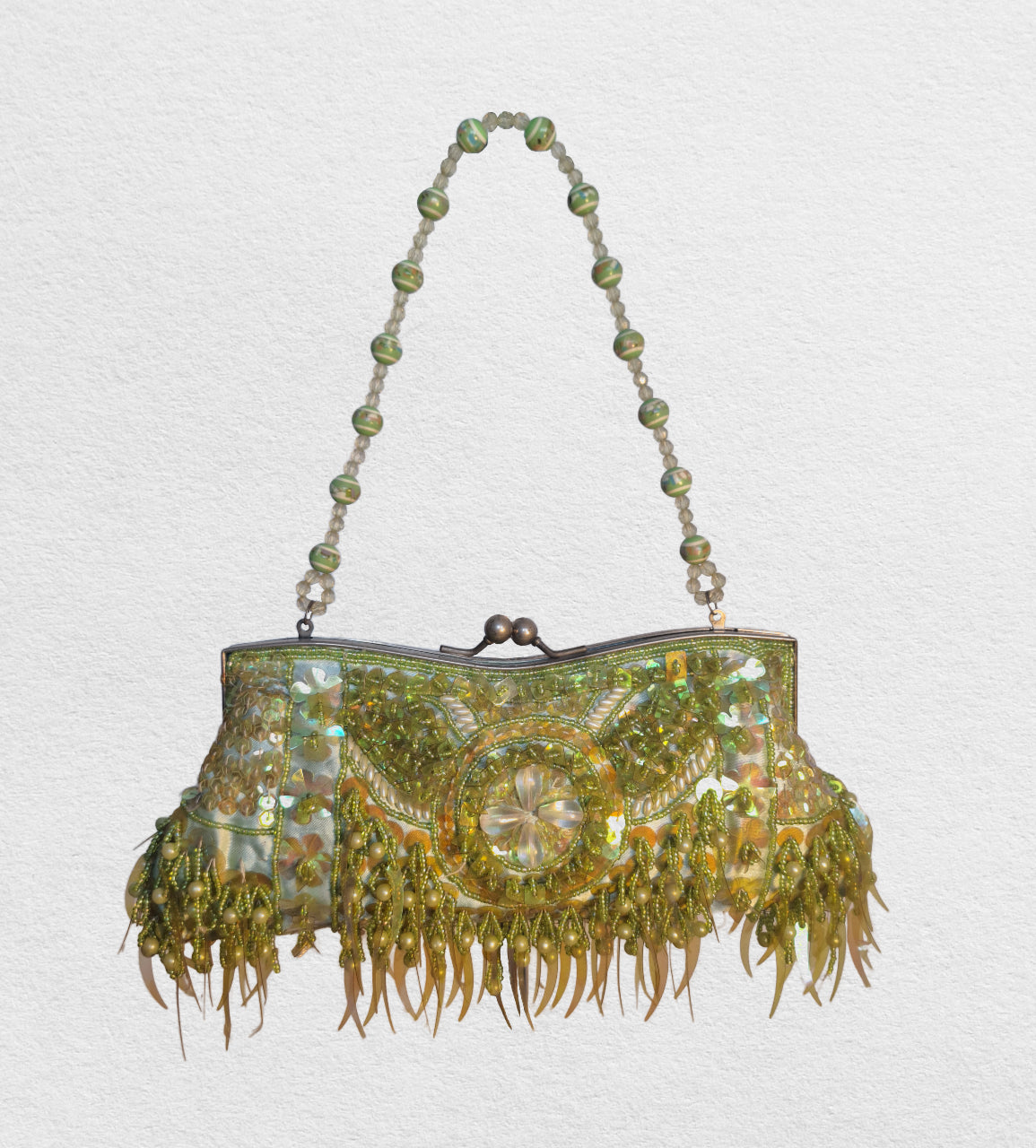 Sac à Main Perles & Paillettes Vertes et Jaunes