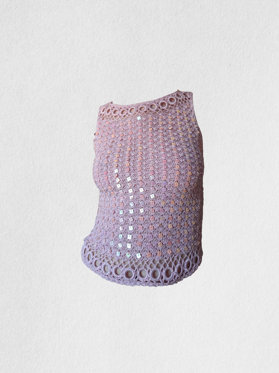 Top sans manches en crochet rose