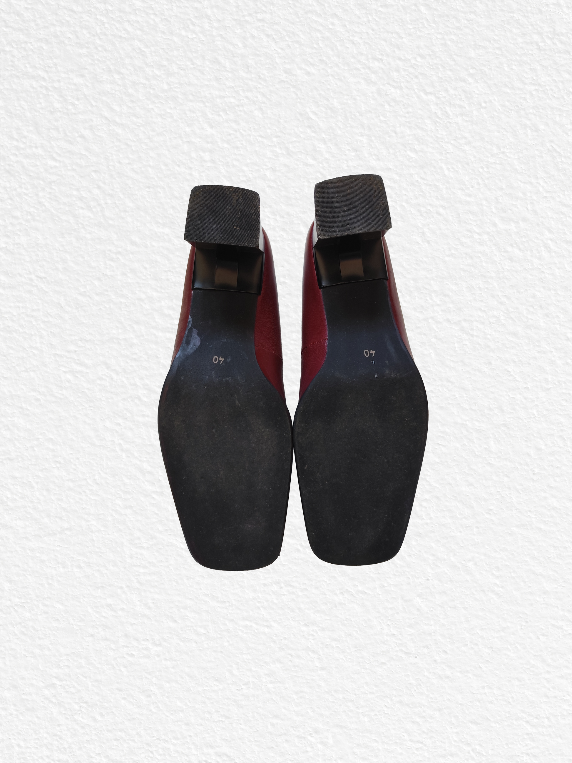 chaussures en cuir bordeaux à talon bloc