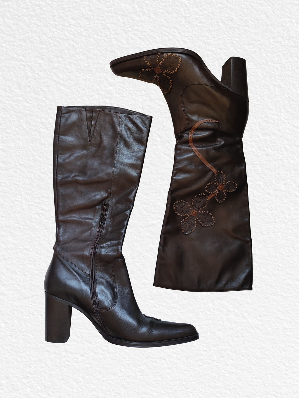 Bottes en Cuir avec Fleurs Brodées