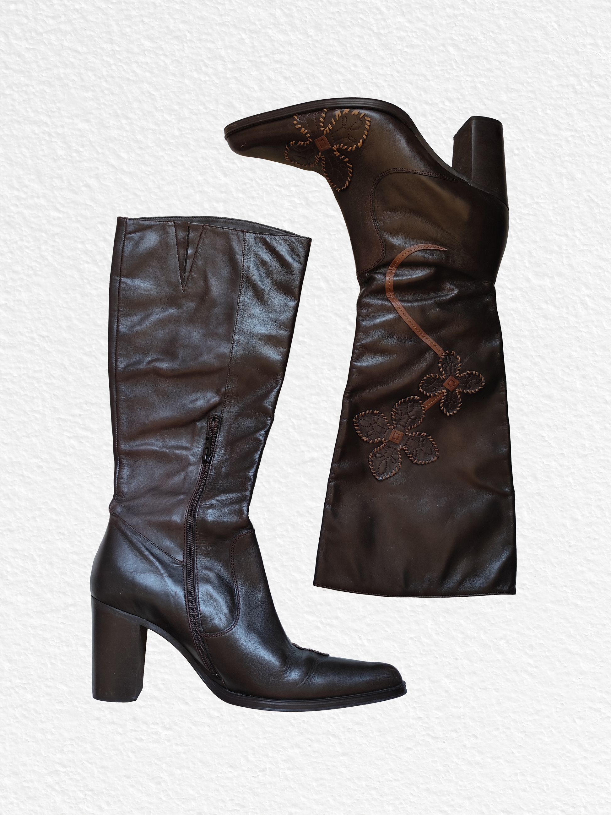 Bottes en Cuir avec Fleurs Brodées