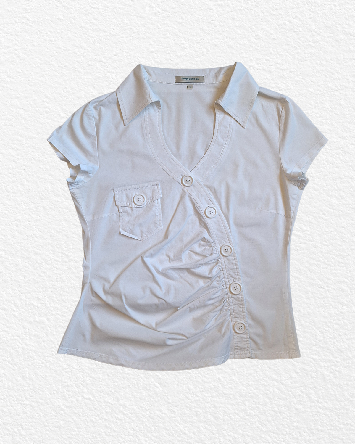 Asymmetric White Blouse with Buttons - M