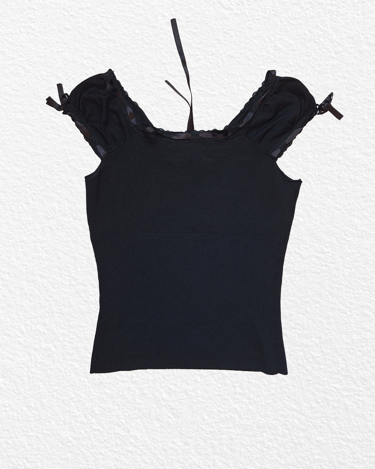 Made in Spain black lace ribbon top - S