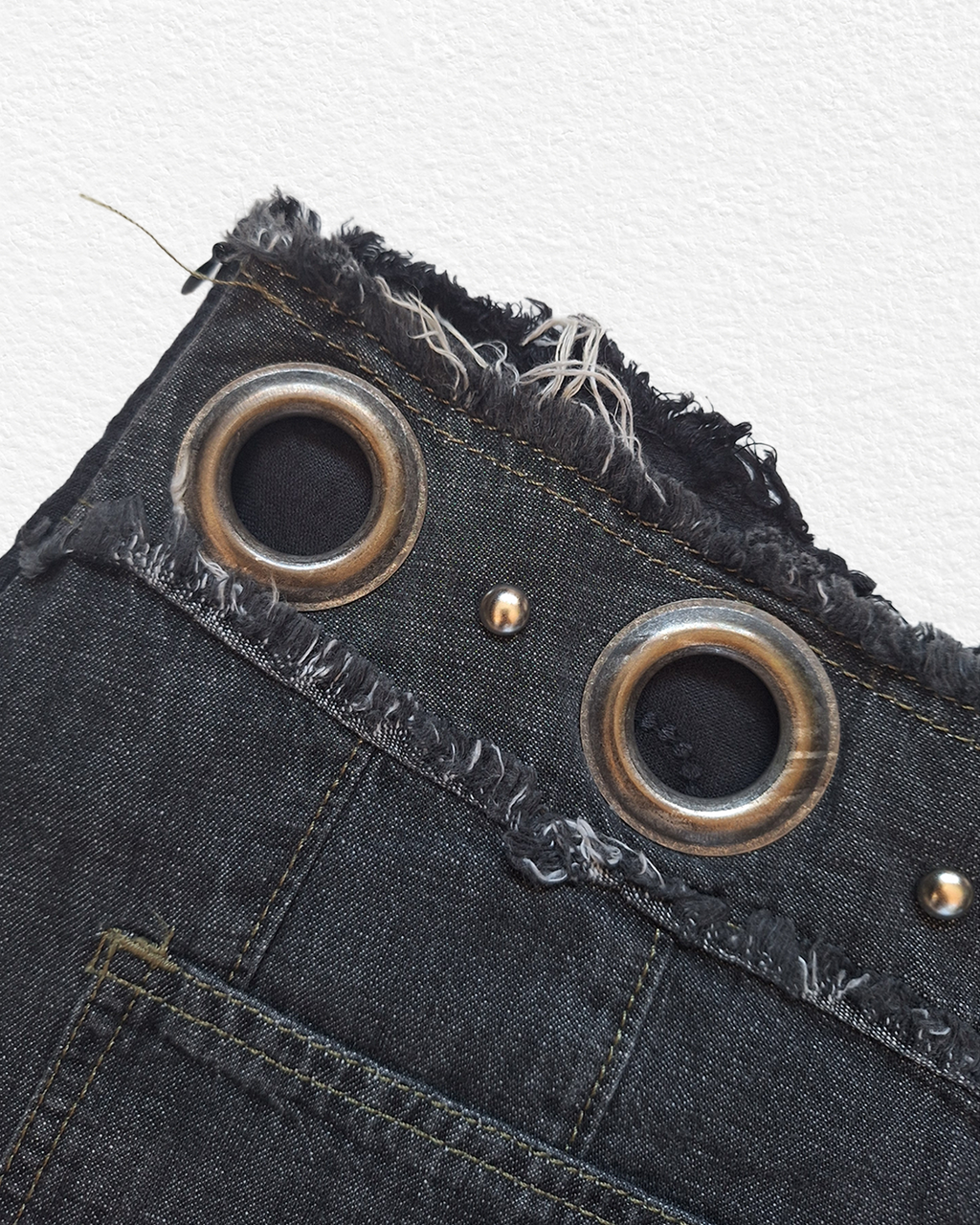 Made in Italy black linen midi skirt with denim back — M