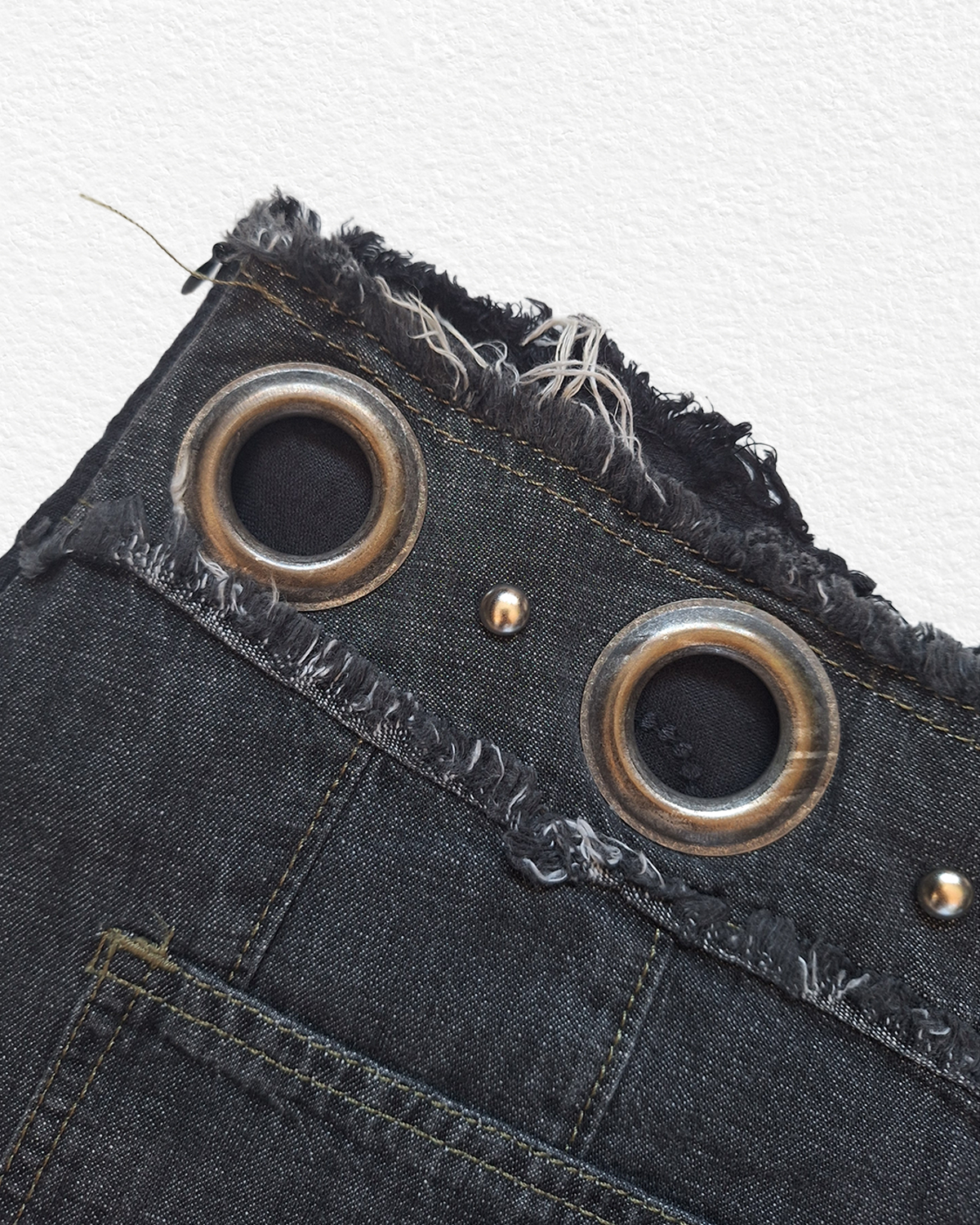 Made in Italy black linen midi skirt with denim back — M
