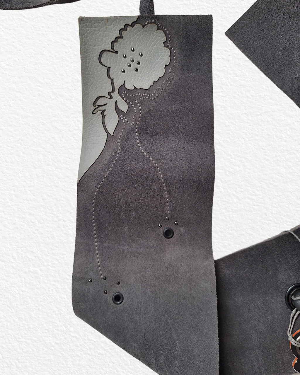 Cop Copine Grey Leather Belt With Floral Cutout Design