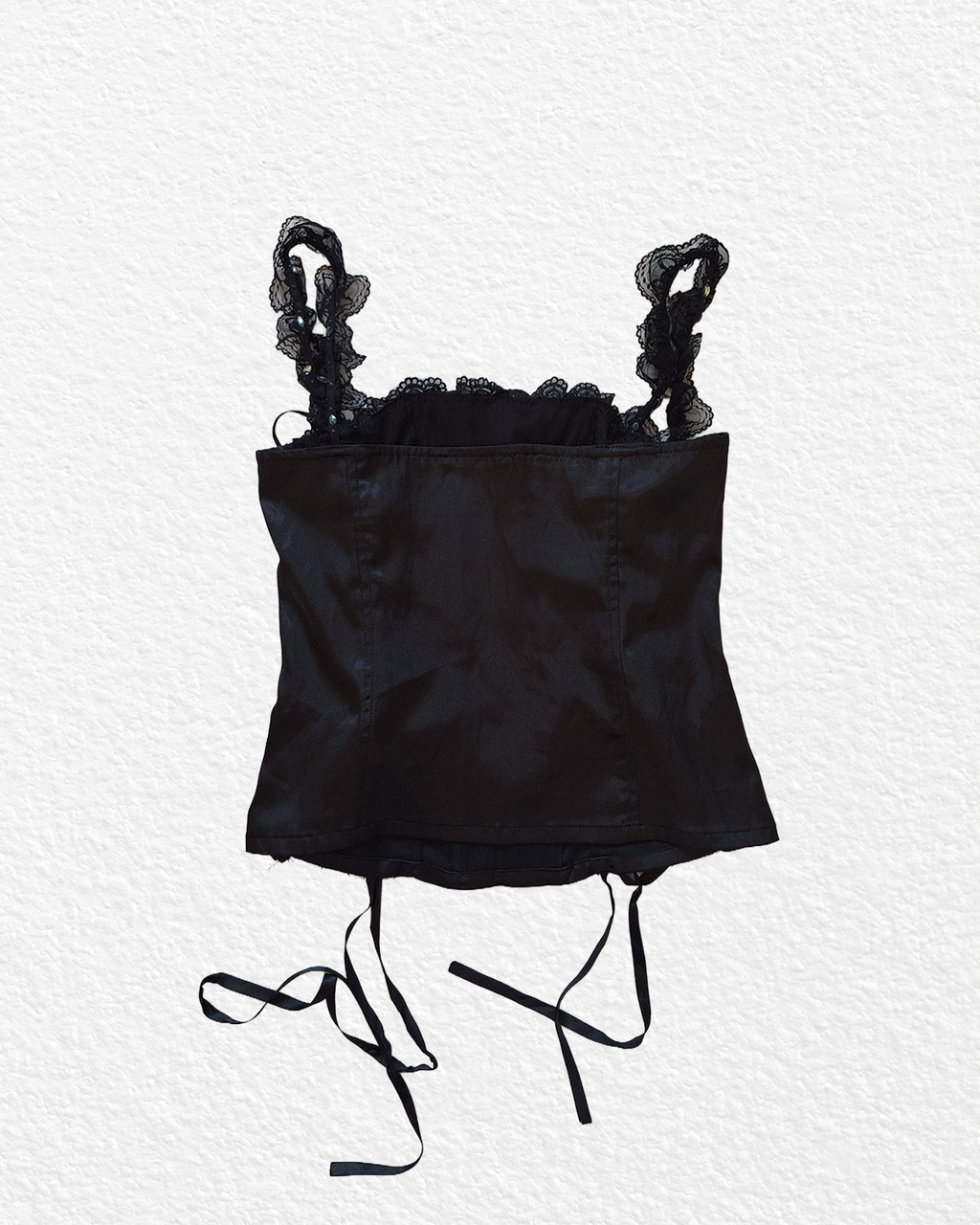 RARE Black Silk corset with side lace-ups - L