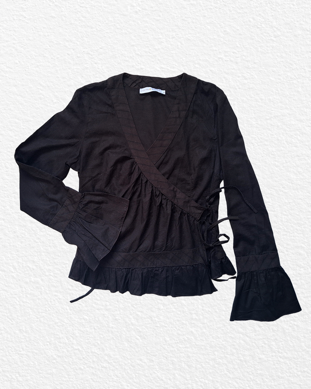 RARE Japanese-style Black Wrap Shirt - S