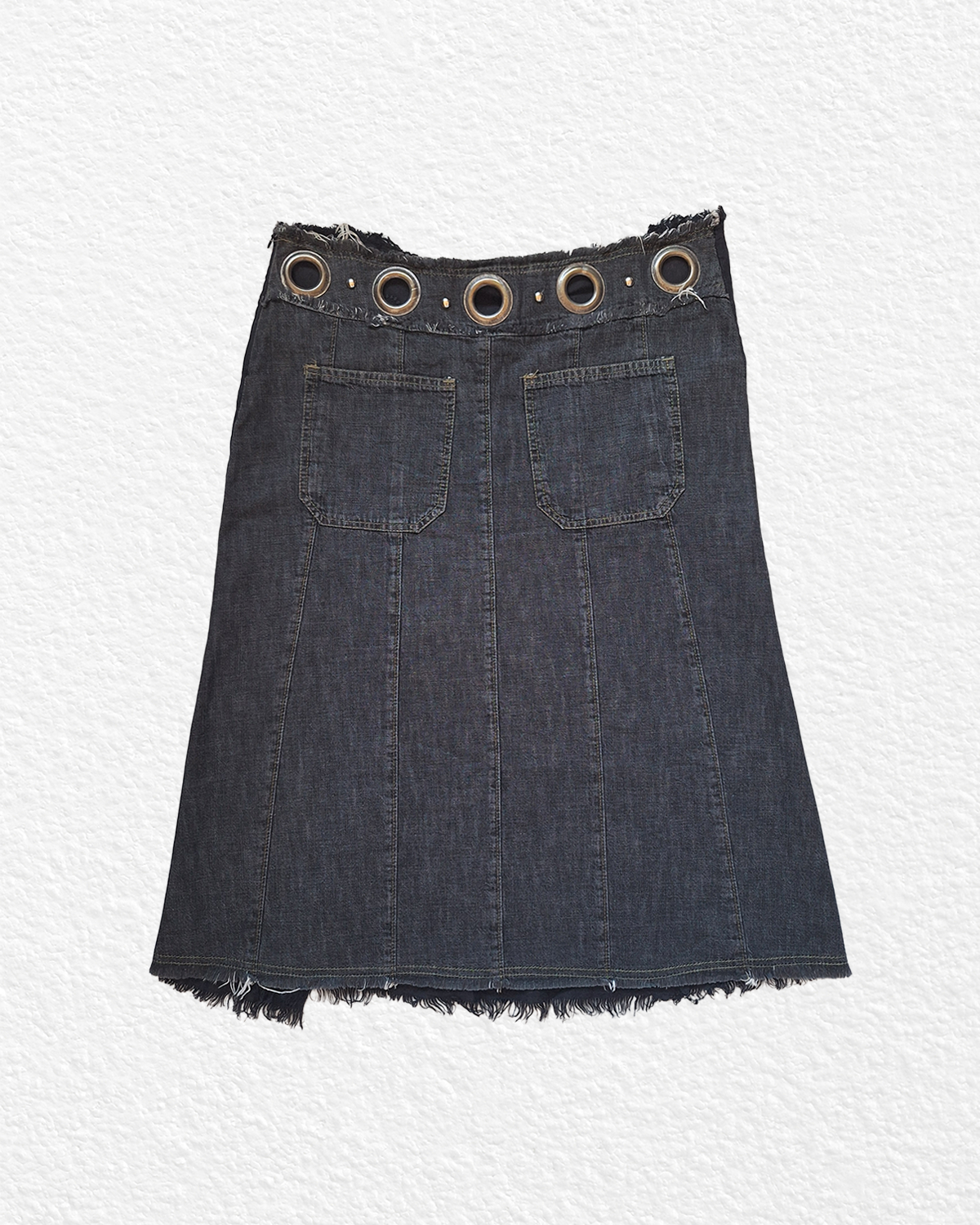 Made in Italy black linen midi skirt with denim back — M