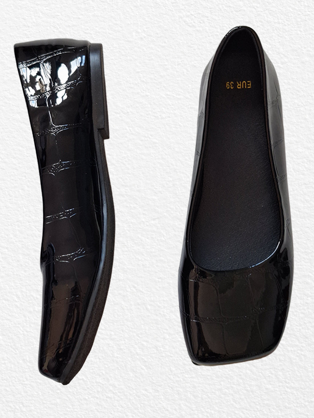 Black flats with a square toe