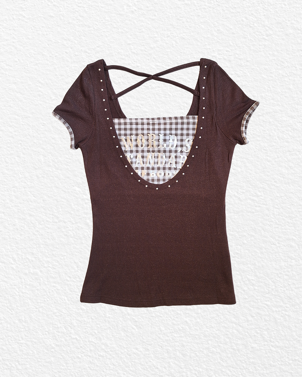 Grey and Brown Printed T-Shirt - S