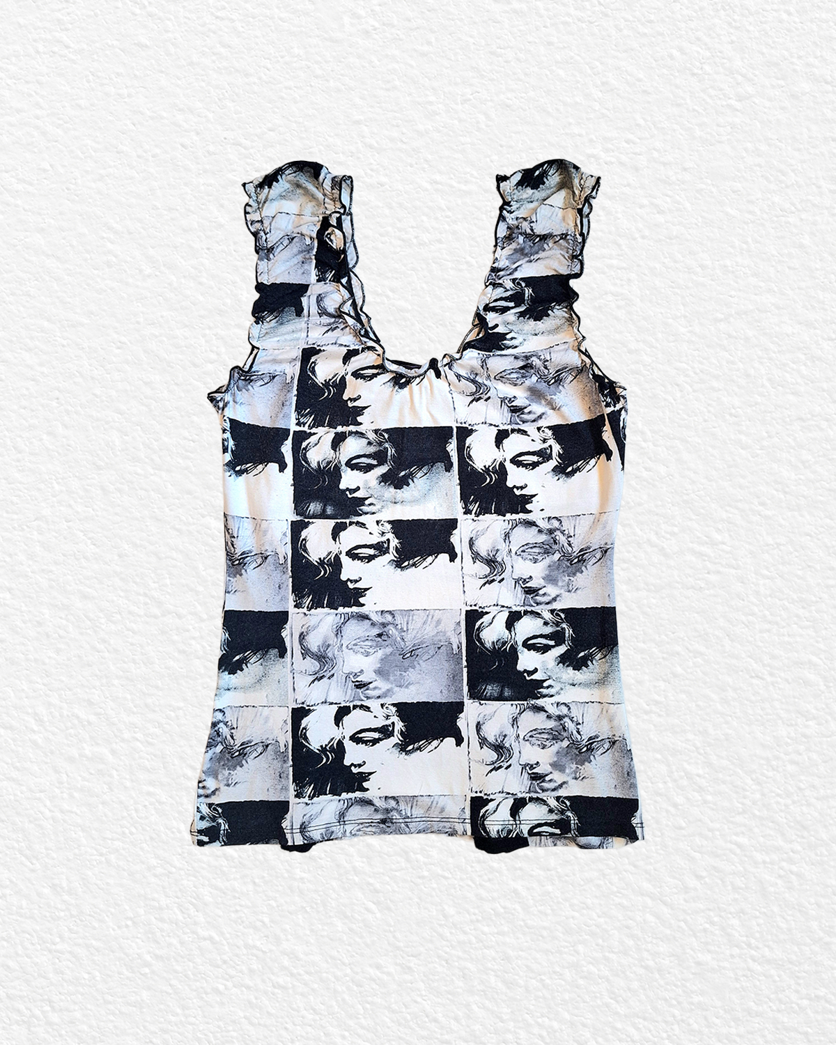 Sleeveless Black and White Printed Top - S