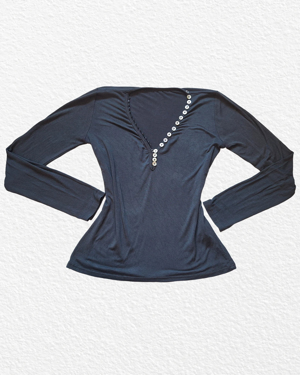 Grey Long Sleeve Top With Button Detail - S