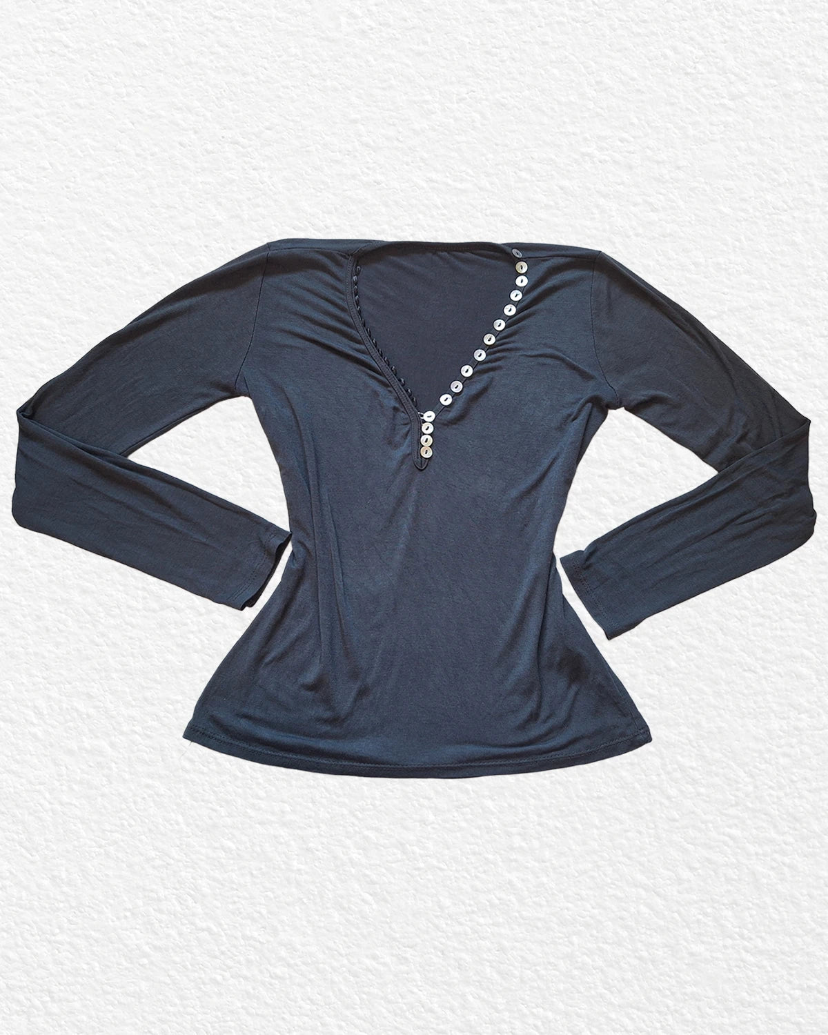 Grey Long Sleeve Top With Button Detail