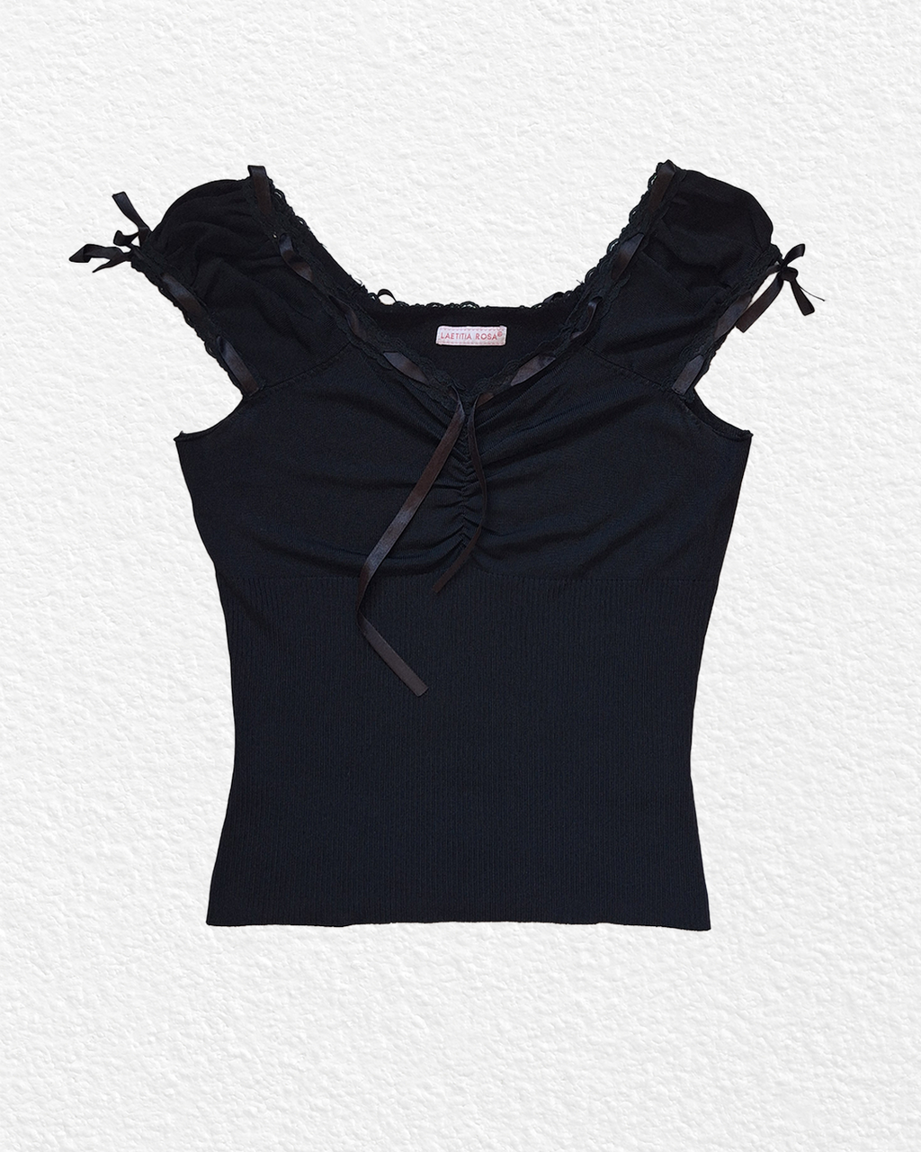 Made in Spain black lace ribbon top - S