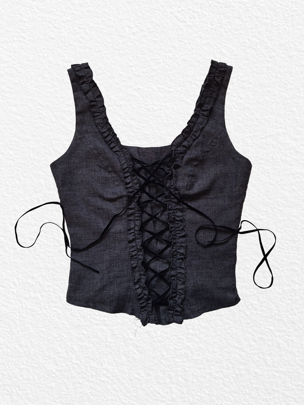 Black Sleeveless Top With Lace-Up Front