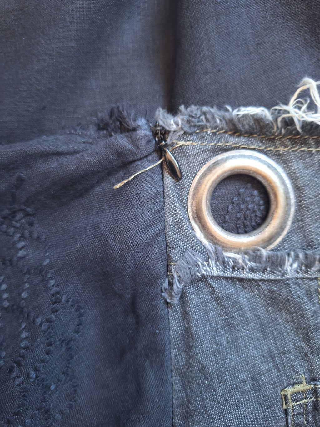 Made in Italy black linen midi skirt with denim back — M