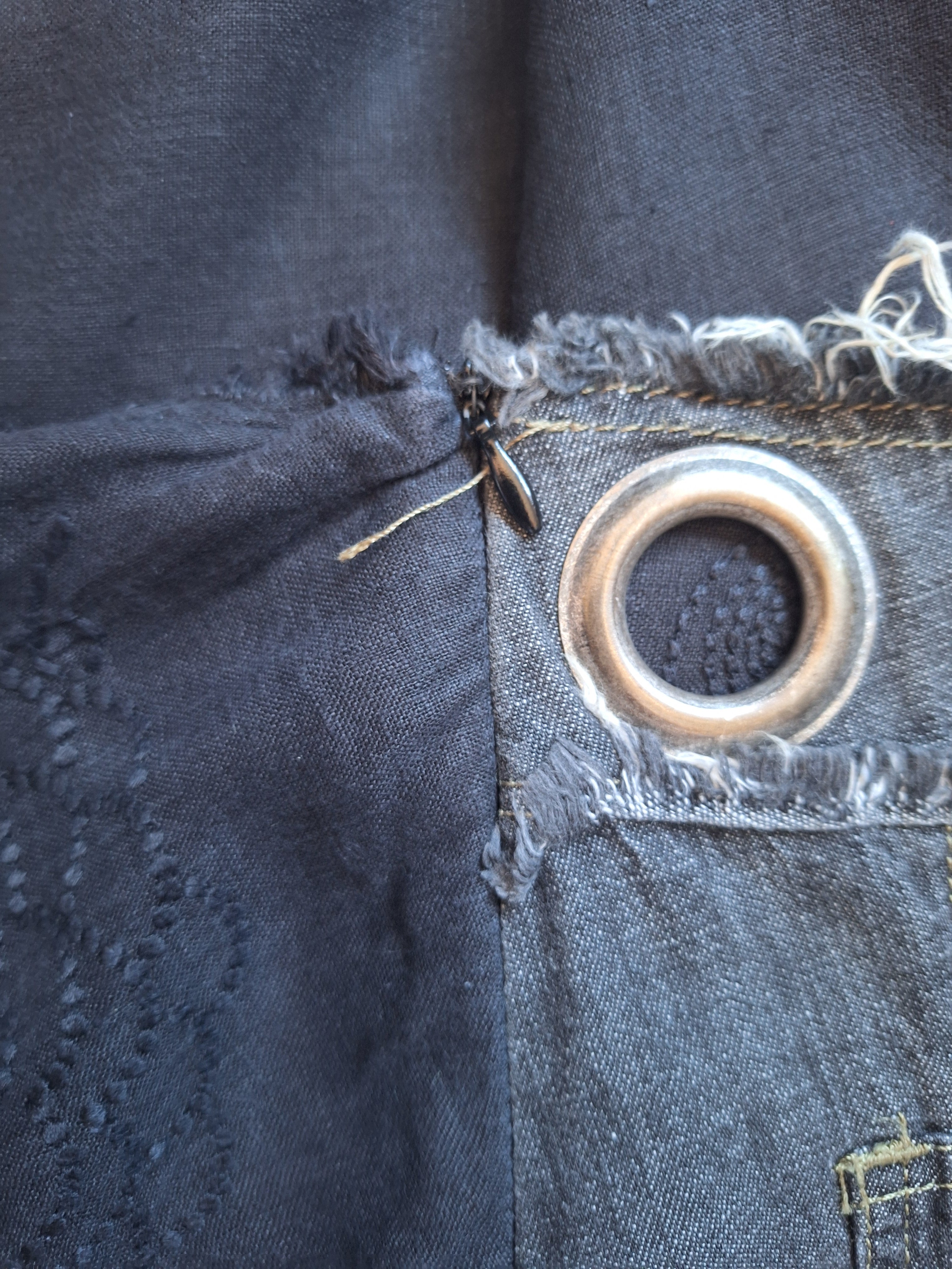 Made in Italy black linen midi skirt with denim back — M