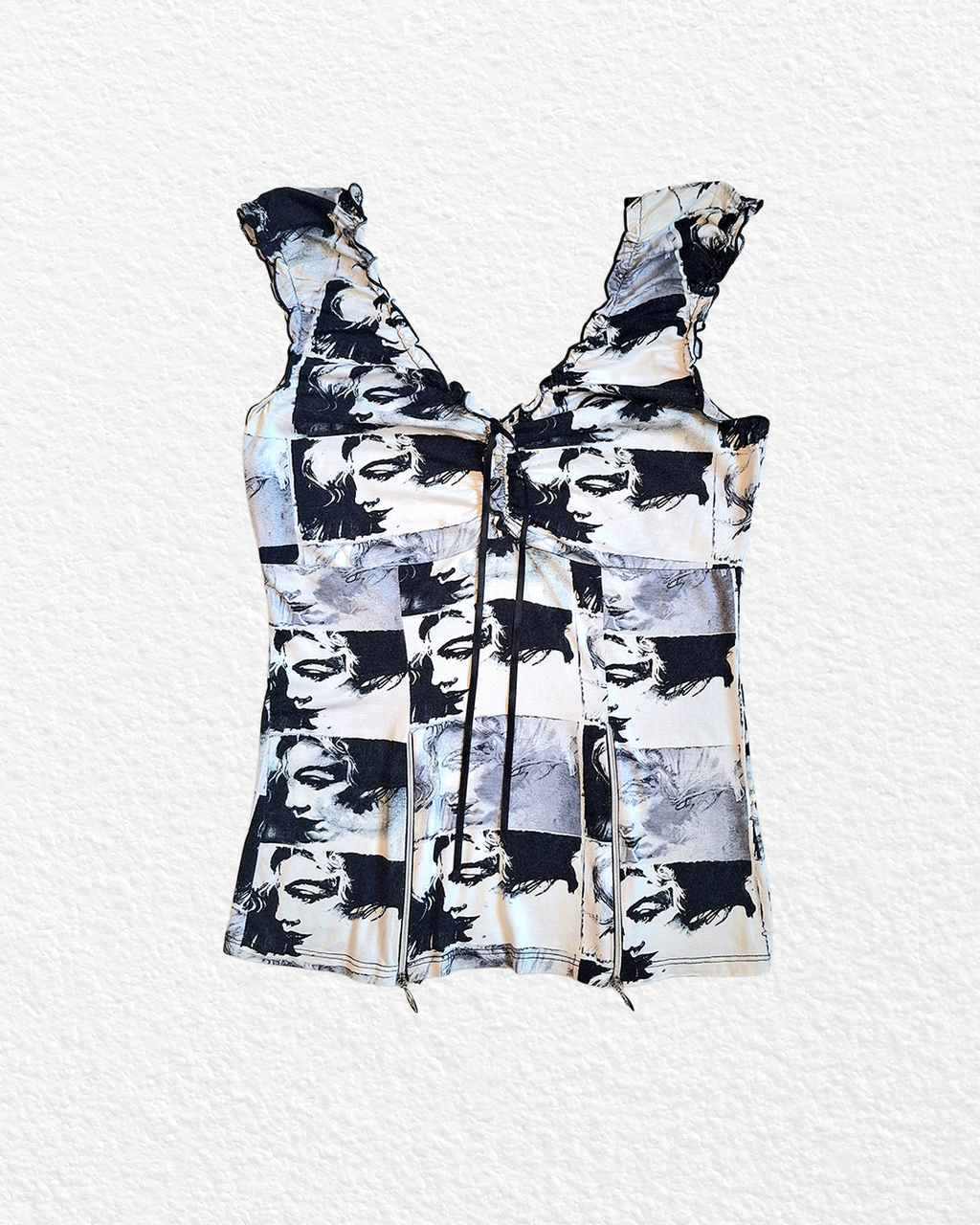 Sleeveless Black and White Printed Top - S