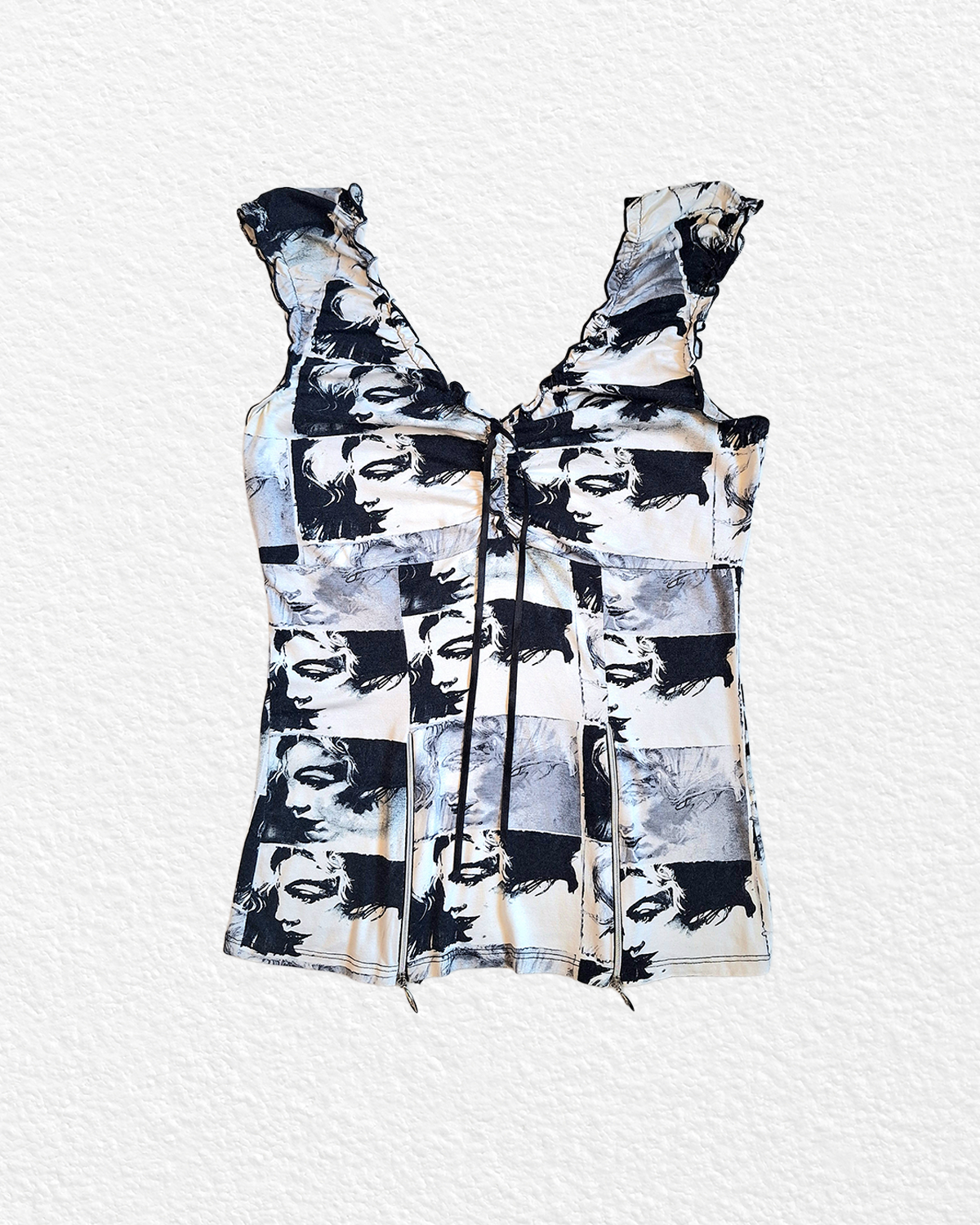 Sleeveless Black and White Printed Top - S