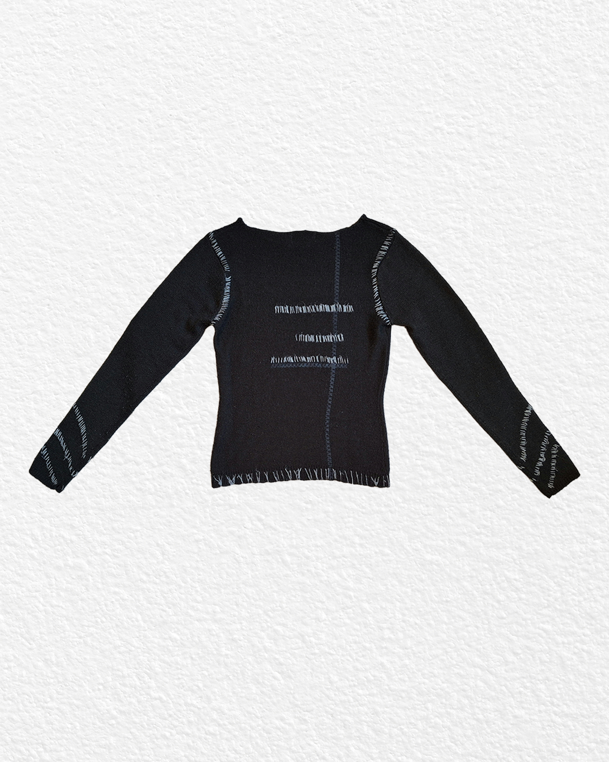 Vintage Black Sweater with Raised White Seams - S