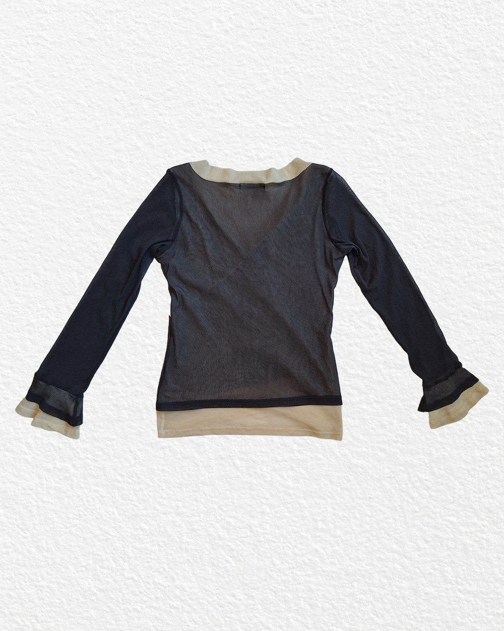 Asymmetric Long-Sleeve Mesh Top with Seams - S