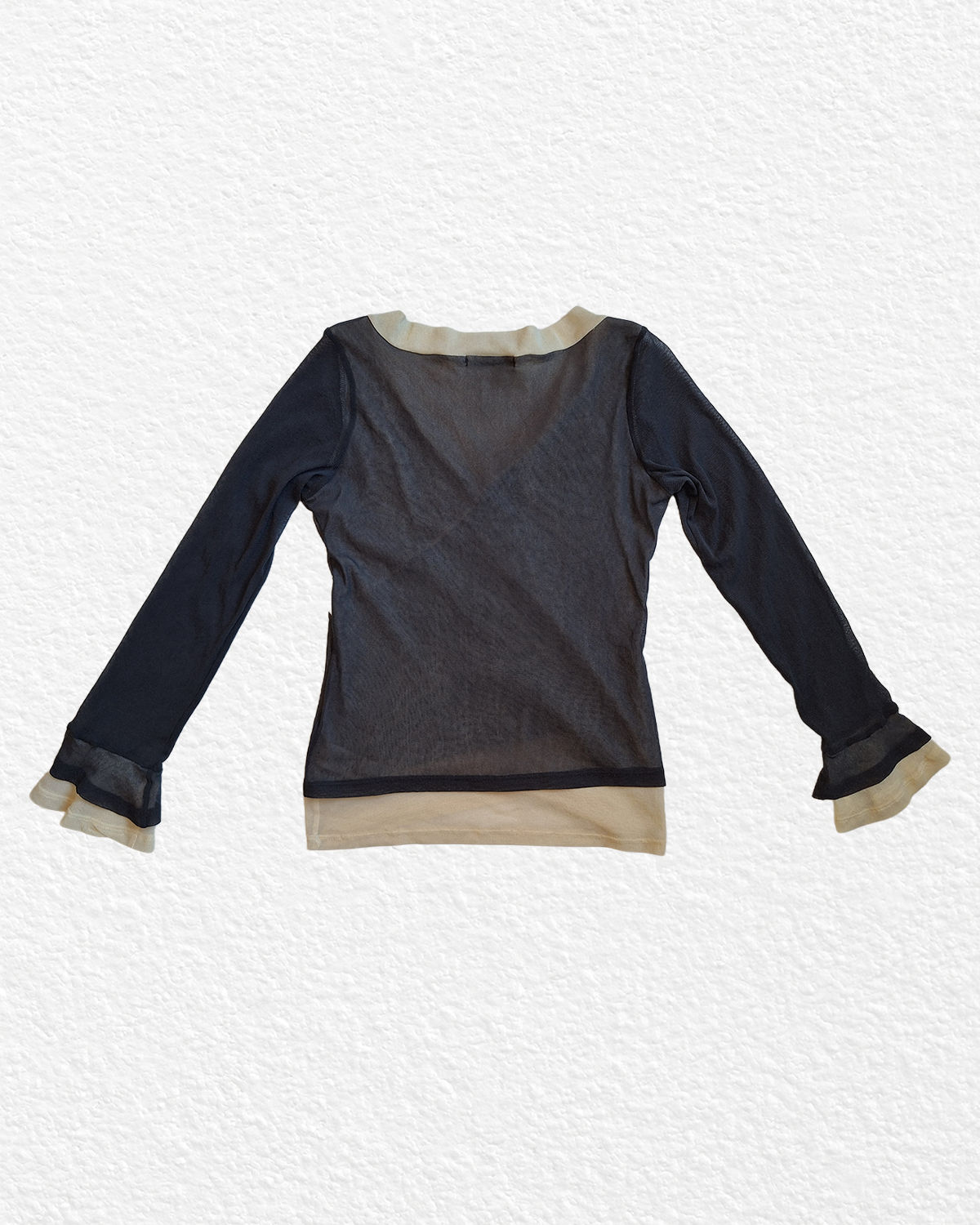 Asymmetric Long-Sleeve Mesh Top with Seams - S