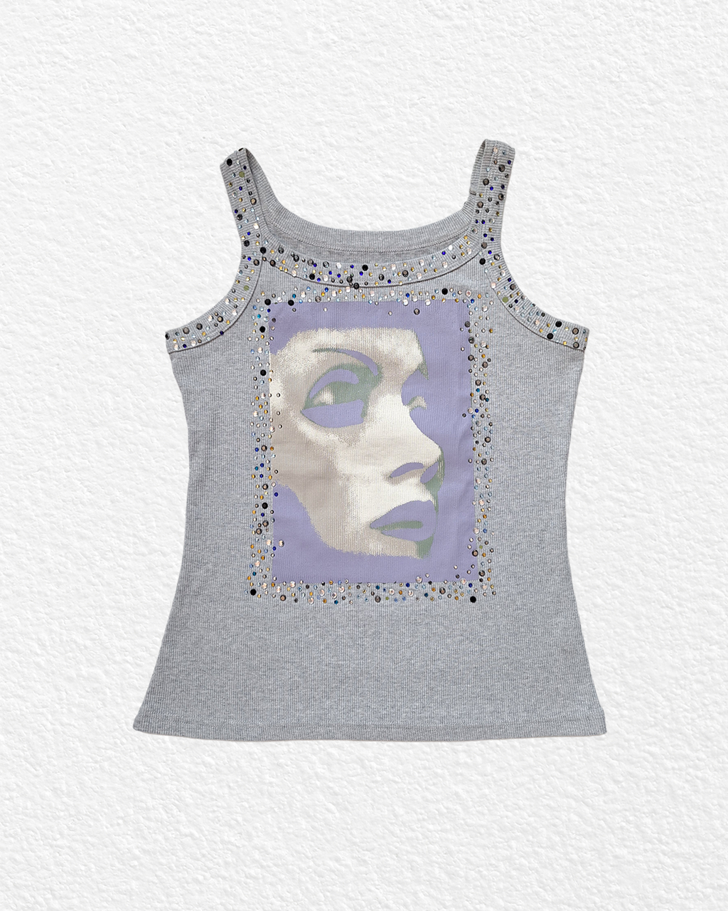 Grey rhinestone graphic tank top - M