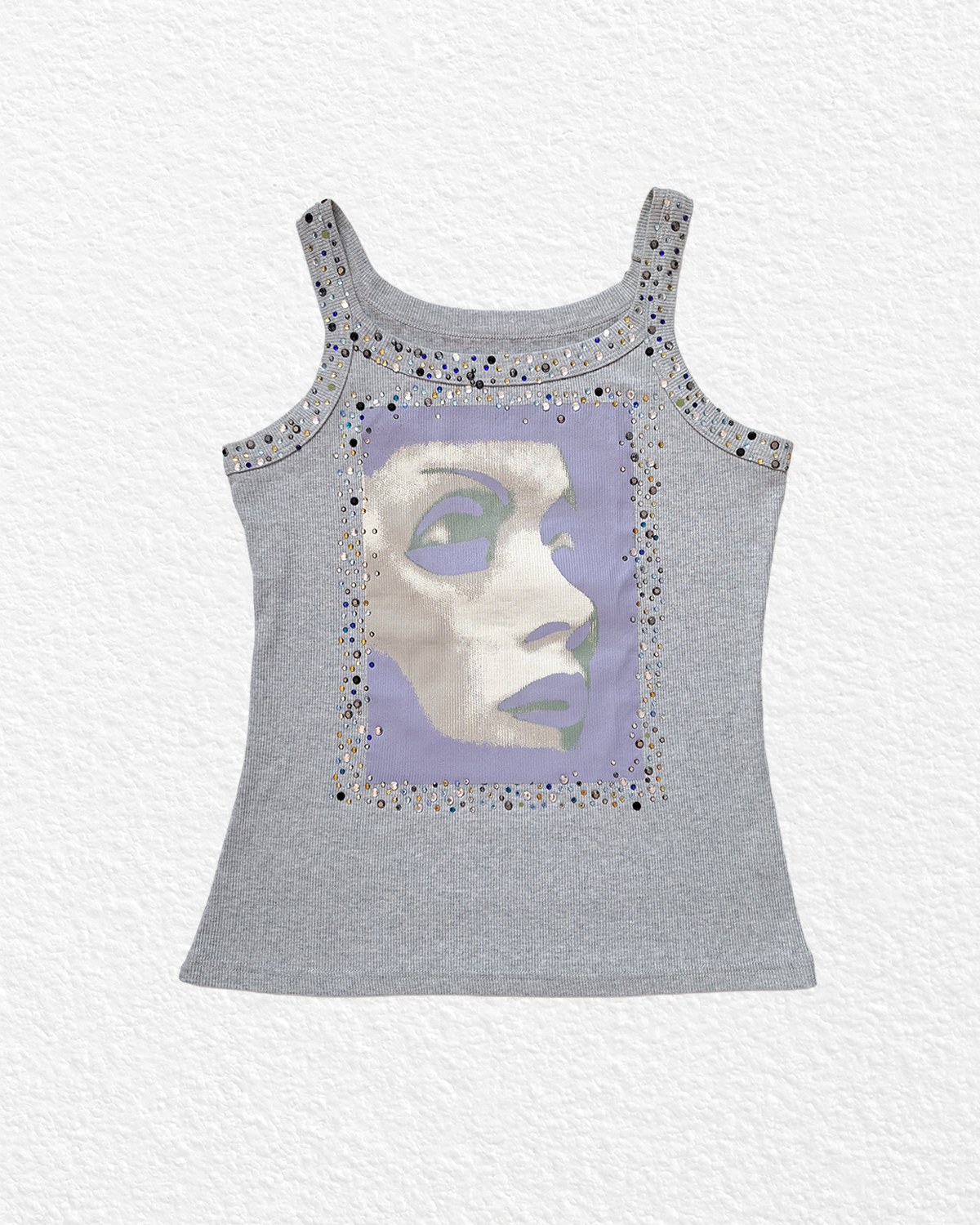 Grey rhinestone graphic tank top - M