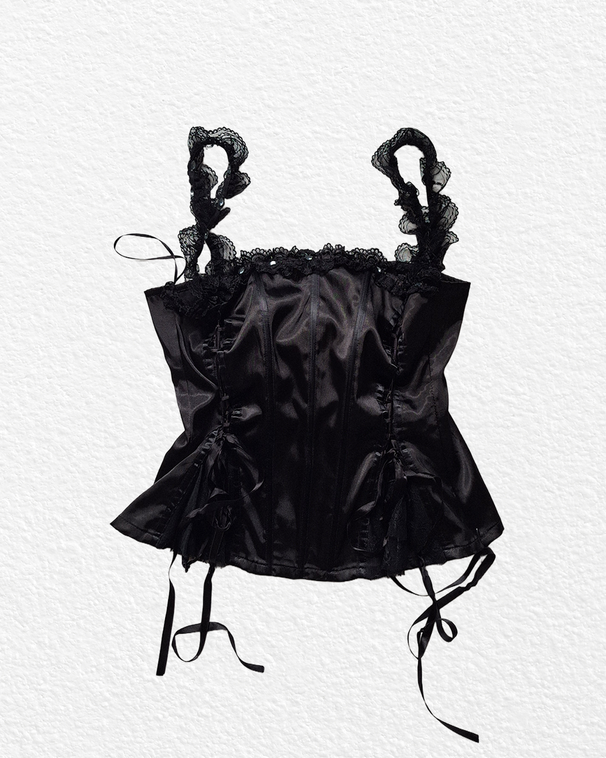RARE Black Silk corset with side lace-ups