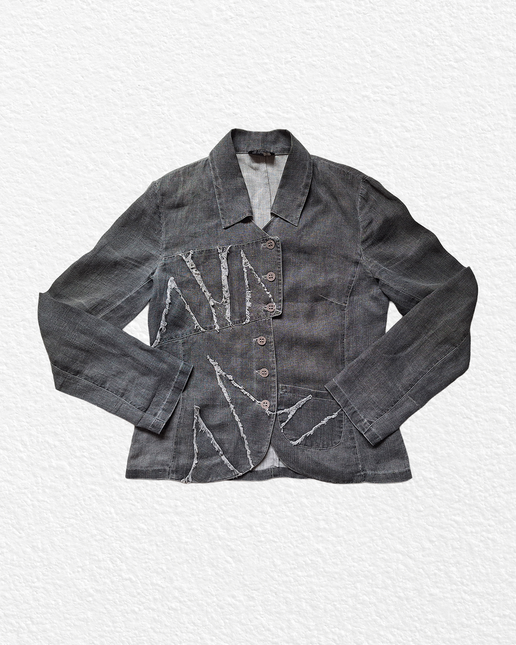 Grey Linen Jacket with Special Stitching - M