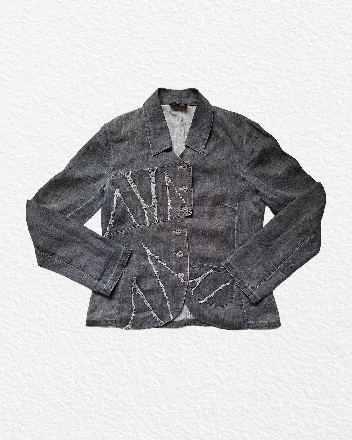 Grey Linen Jacket with Special Stitching - M