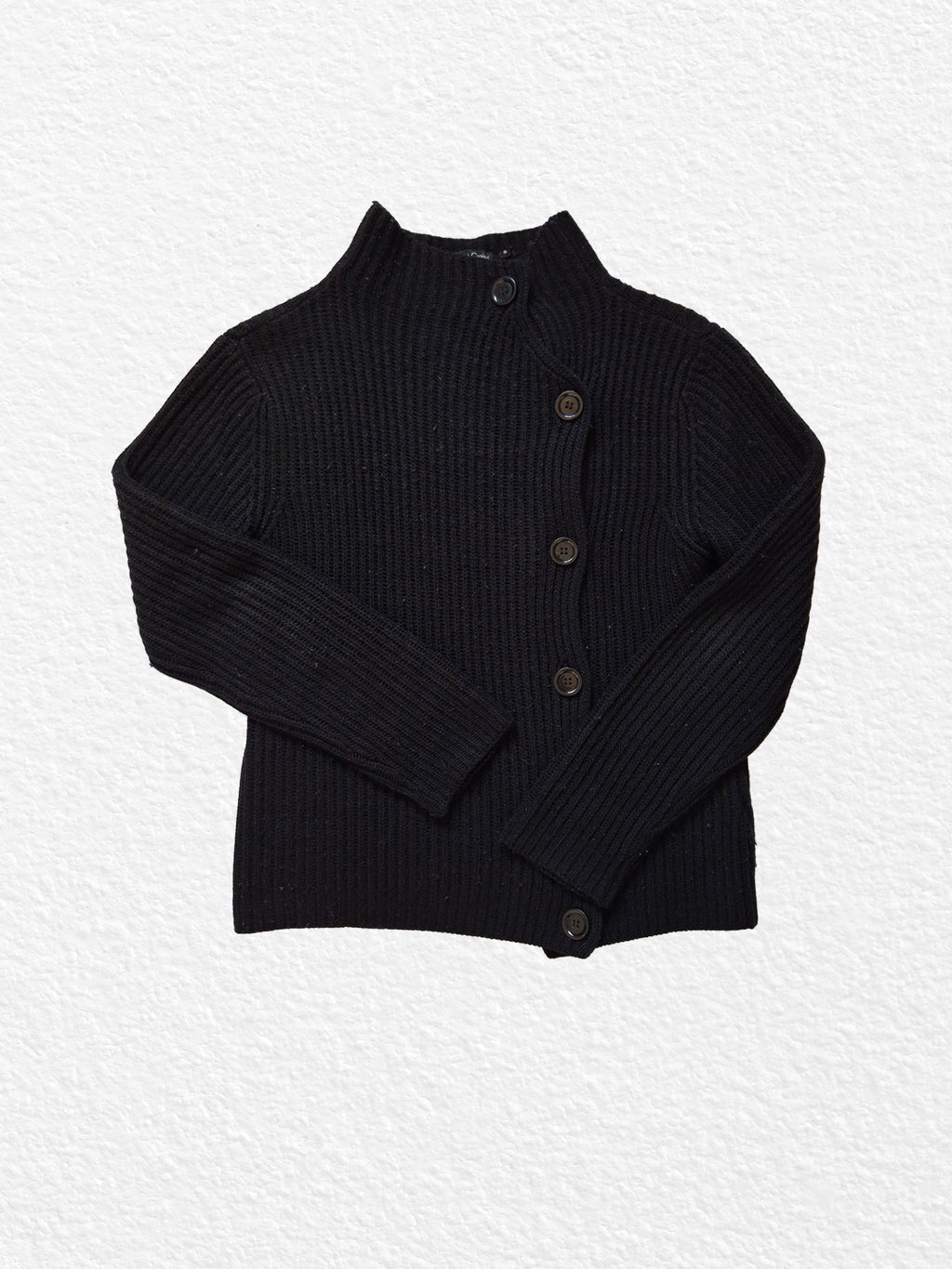 Black ribbed knit cardigan with buttons