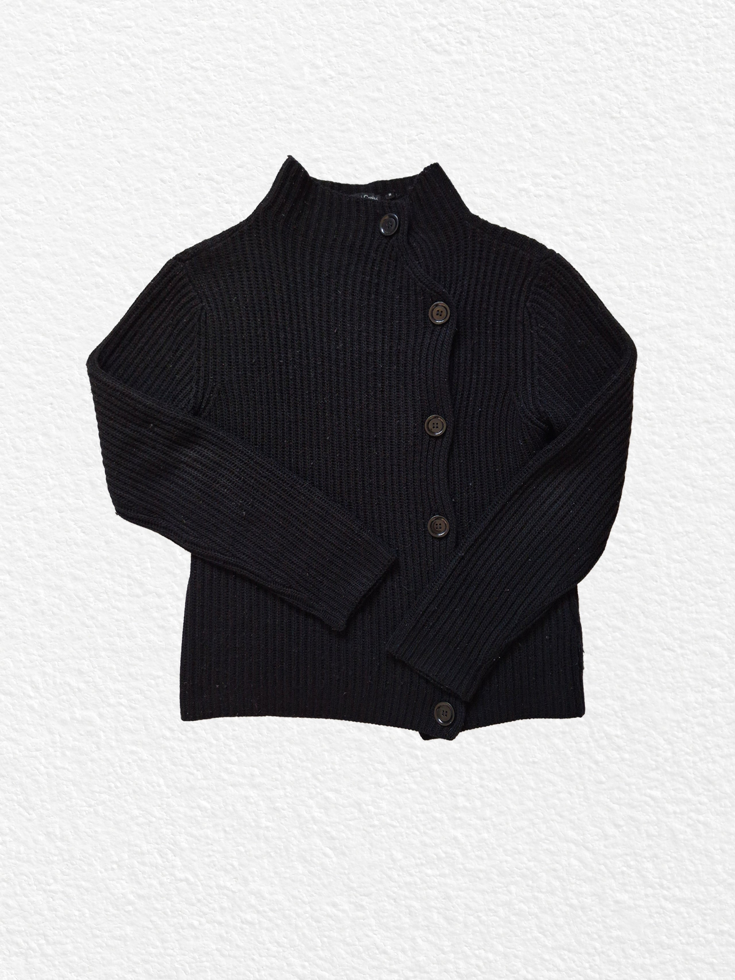 Black ribbed knit cardigan with buttons