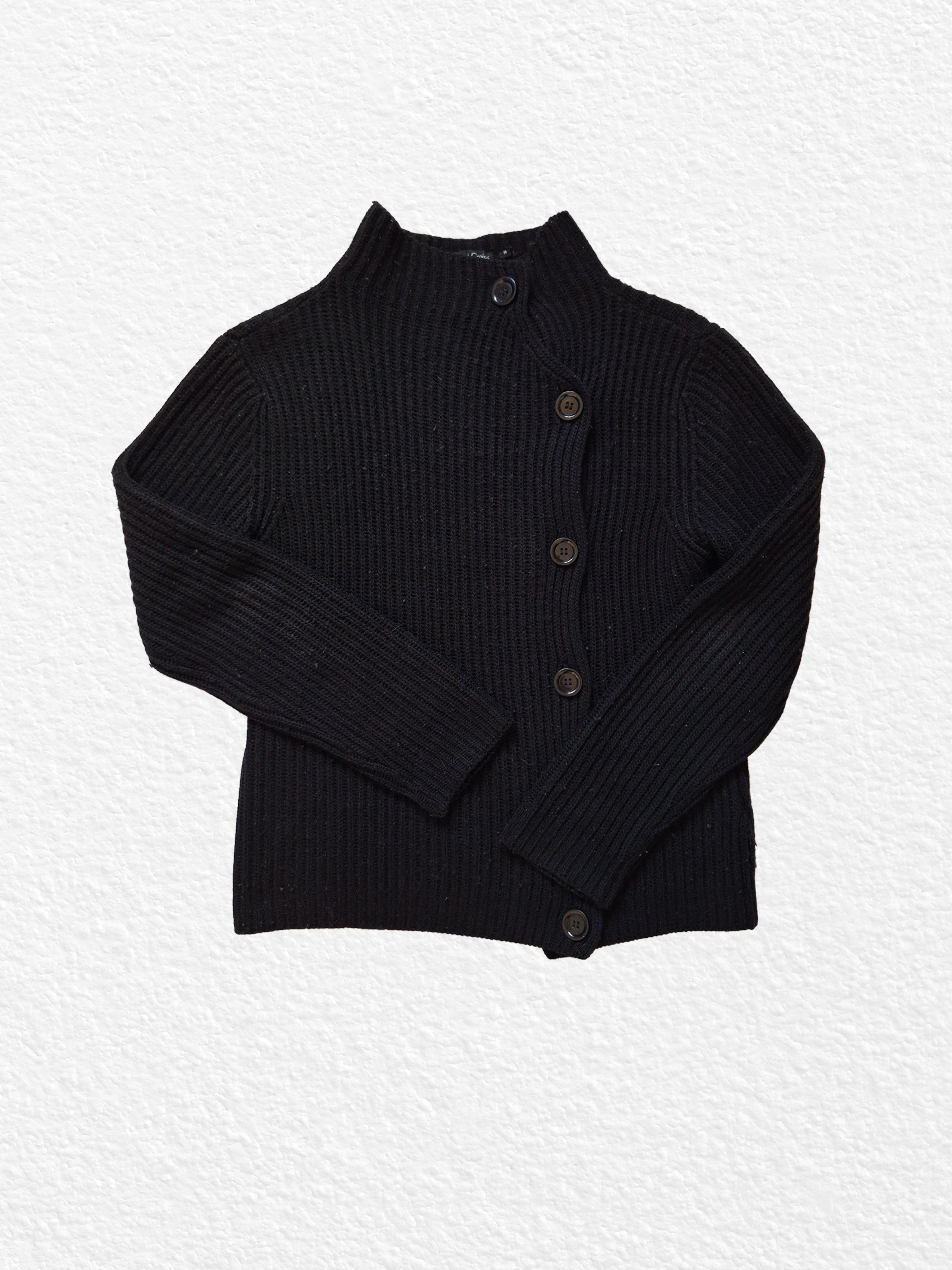 Black ribbed knit cardigan with buttons