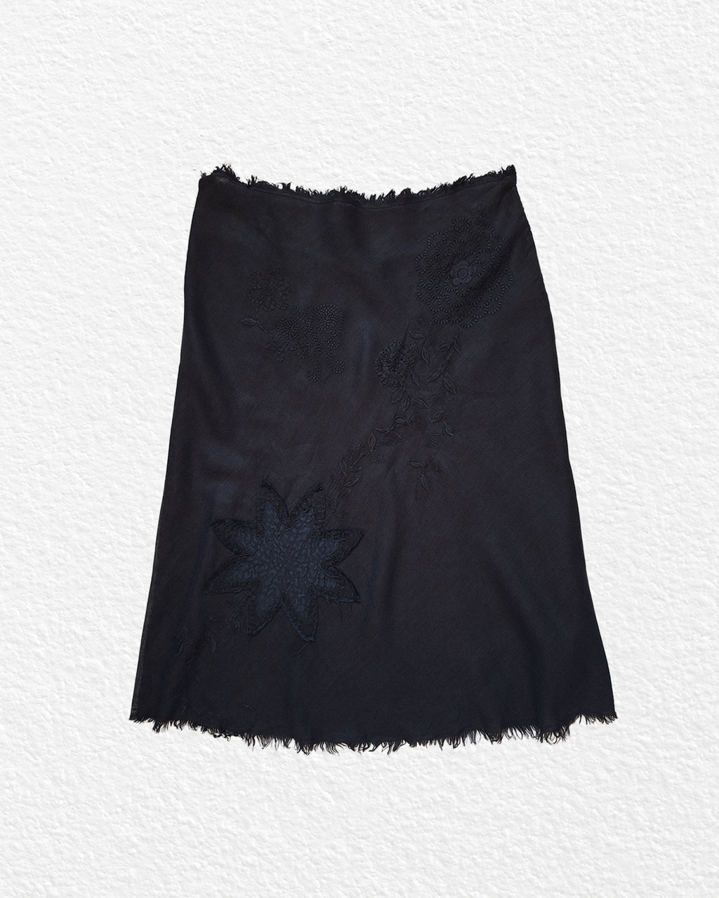Made in Italy black linen midi skirt with denim back — M