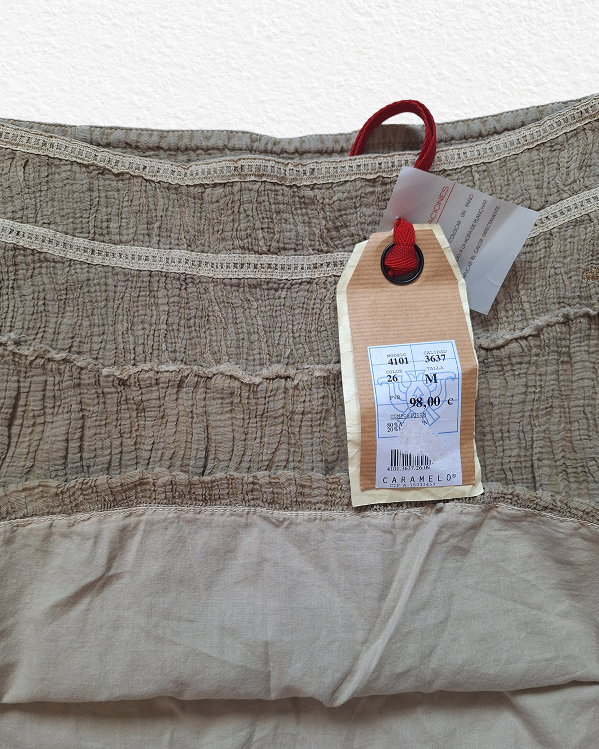 Beige crinkle gauze mini skirt - M