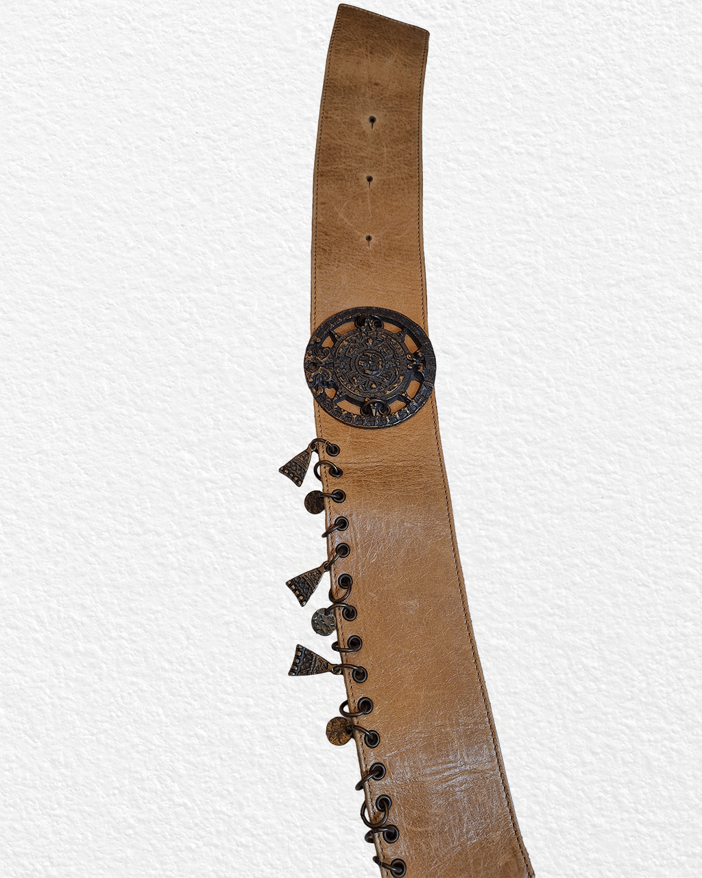 Made in Italy Genuine Leather Wide Belt with Metal Pendants - S,M