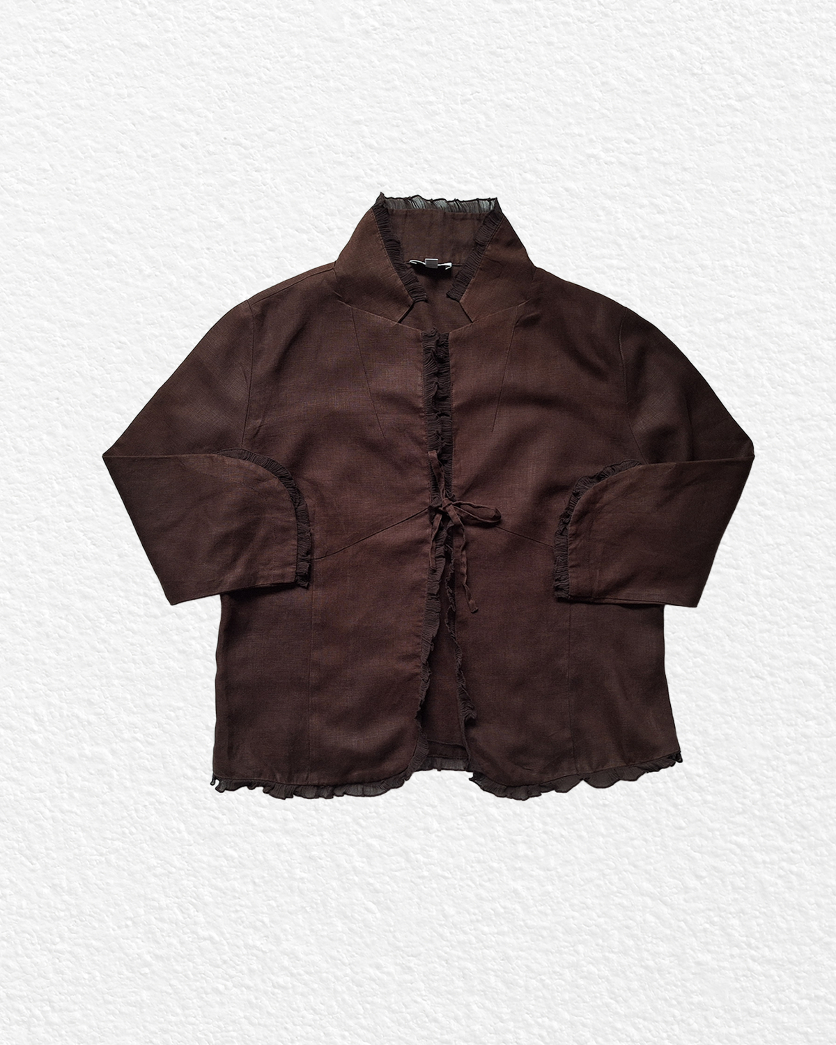 Brown Oriental-style Linen Shirt - M, L