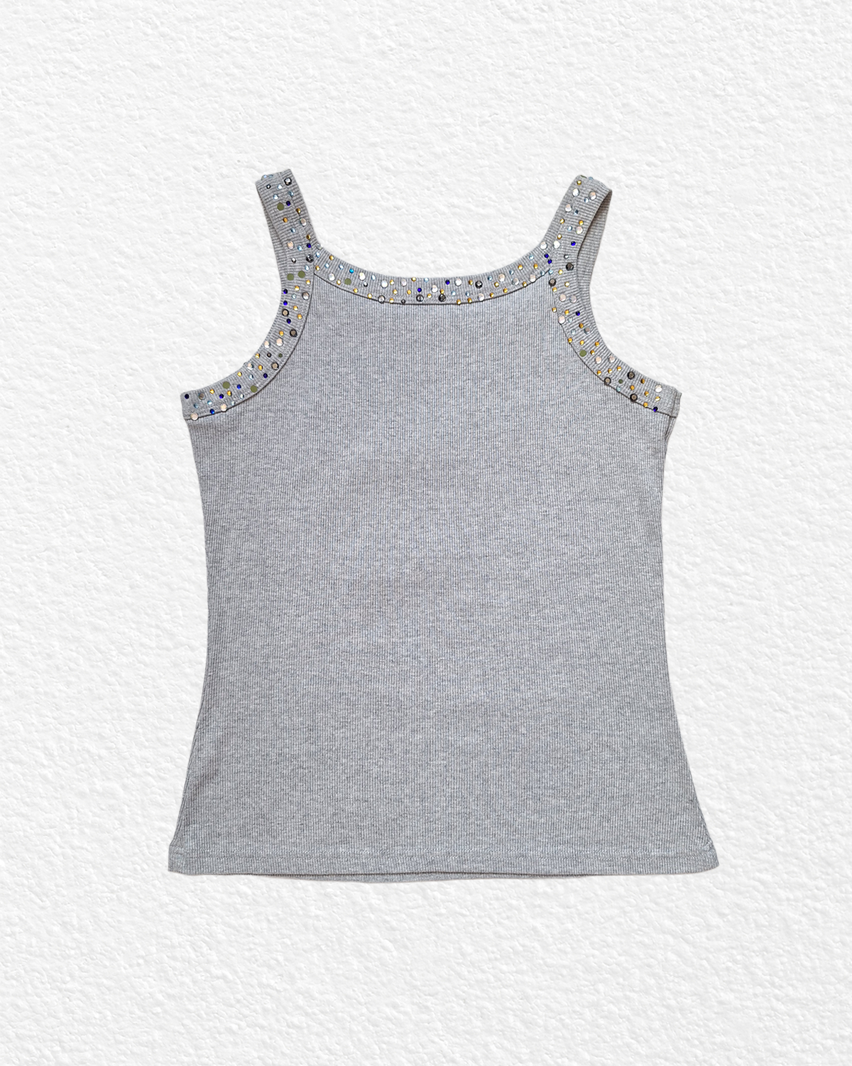 Grey rhinestone graphic tank top - M