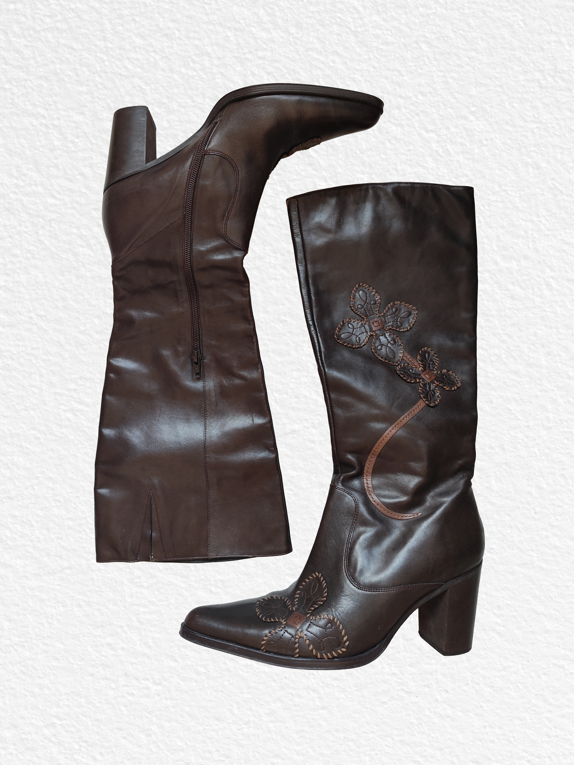 Bottes en Cuir avec Fleurs Brodées