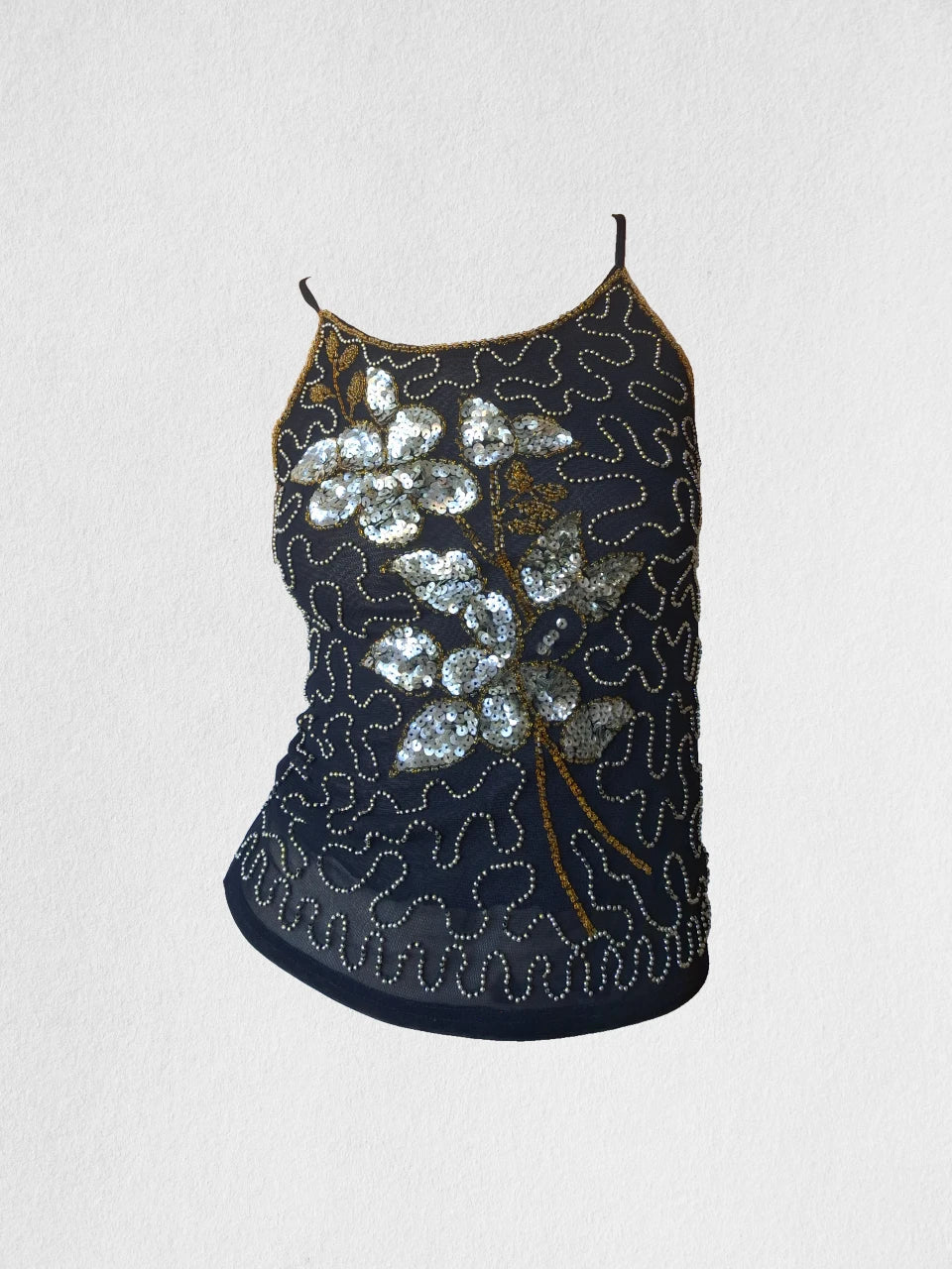 Caraco noir brodé de sequins