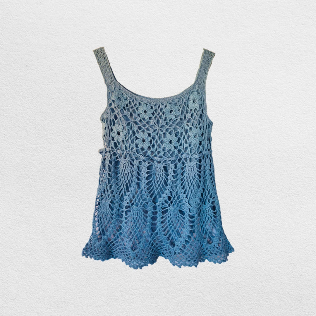 Débardeur en maille crochet bleue